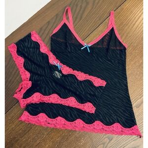 Joe Boxer Sheer Lace Cami Set Zebra Black Pink Y2K Coquette Lingerie Barbie core